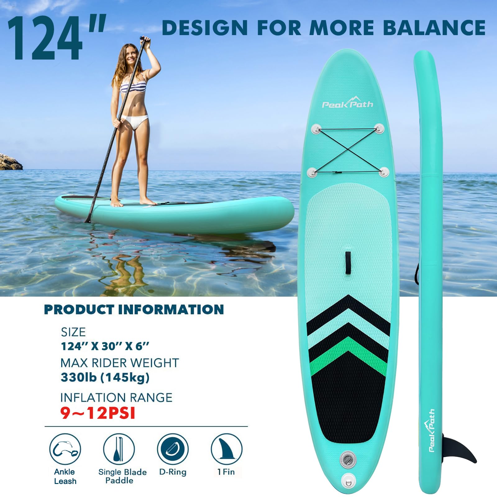 SUP standup paddle サップ Peakpath Inflatable Stand Up Paddle Board (6'' Thick) with